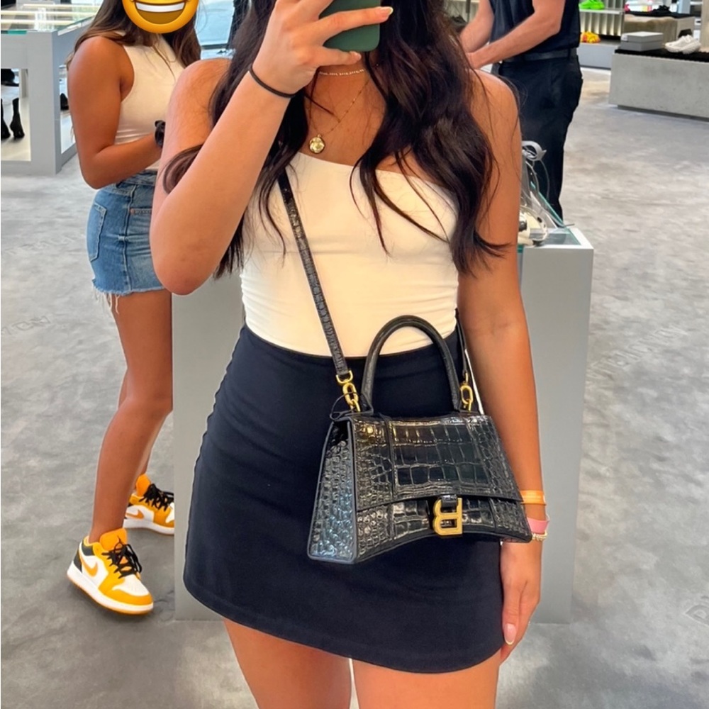 Balenciaga Hourglass Small Crocodile Embossed Leather Bag